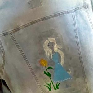 Light blue Woman’s Jean Jacket. Hand painted on back. Original